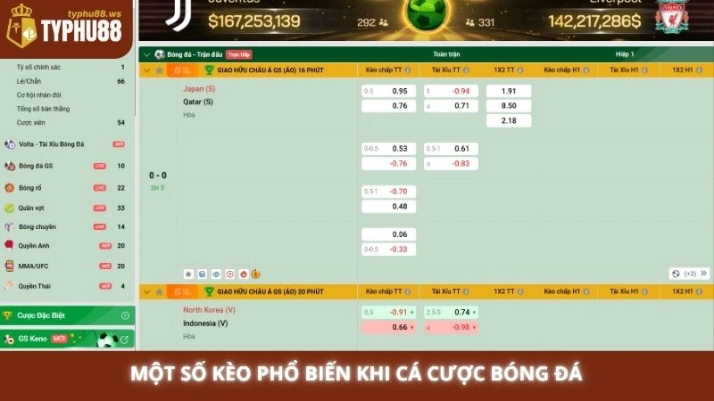 Cá cược bóng đá Typhu88 - Bí kíp bắt kèo thơm từ chuyên gia 1 Một số kèo phổ biến khi cá cược bóng đá