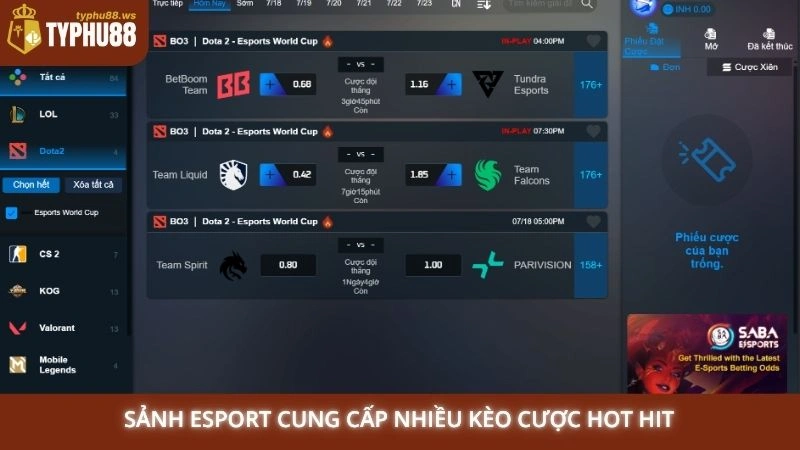 Cá cược Esports Typhu88 - Kèo LOL, CSGO, Dota 2 hấp dẫn nhất 2 Sảnh Esport cung cấp nhiều kèo cược hot hit