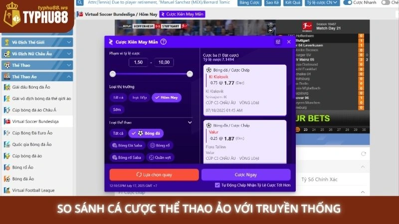 Cá cược thể thao ảo Typhu88 - Thắng nhanh sau vài phút 2 So sánh cá cược thể thao ảo với truyền thống